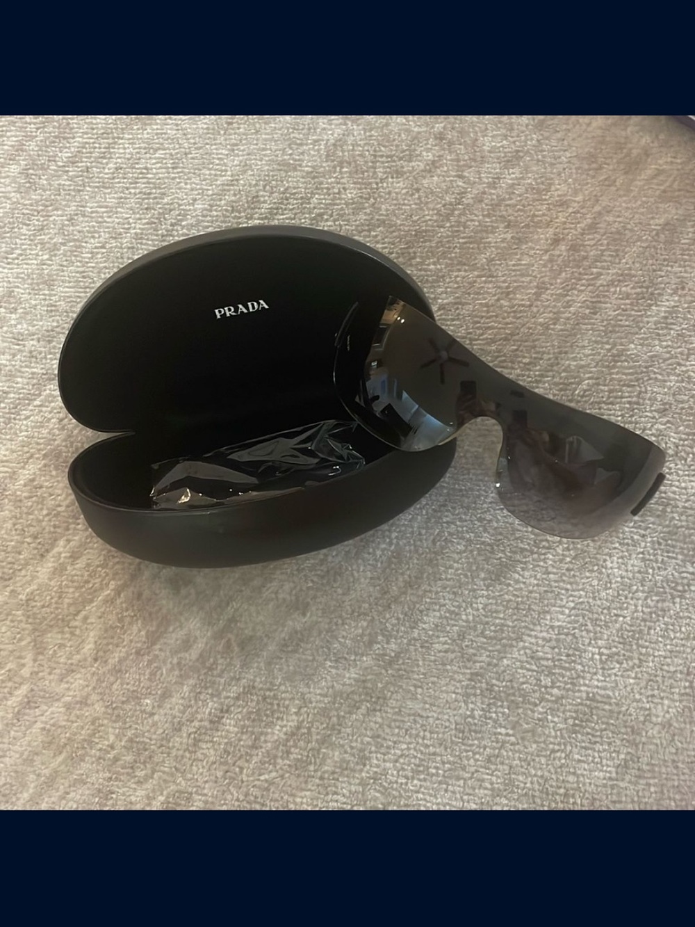 Prada Black Shield Sunglasses with Dark Smoke Lenses